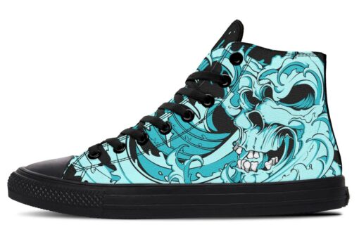 skeleton in the waves high top canvas shoes