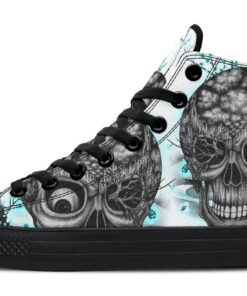 skull and aqua flowers high top canvas shoes