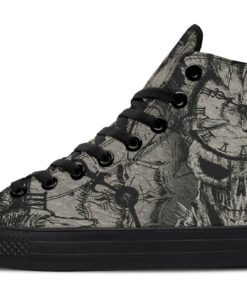 skull and clock tattoo high top canvas shoes