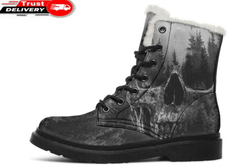skull and fir faux fur leather boots 1