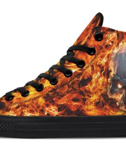 skull and flames high top canvas shoes
