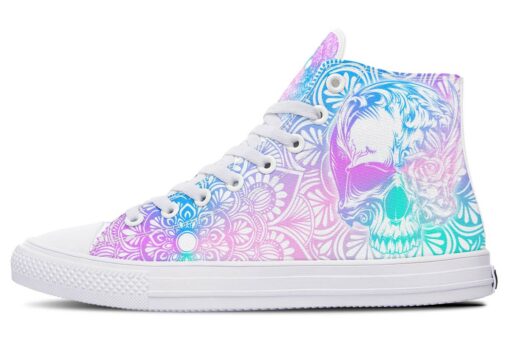 skull and happy colors mandala high top canvas shoes