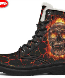 skull and lava faux fur leather boots 1