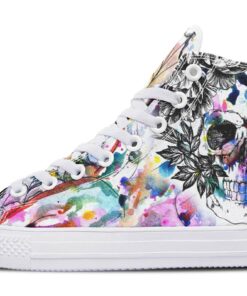 skull and mandala watercolors high top canvas shoes