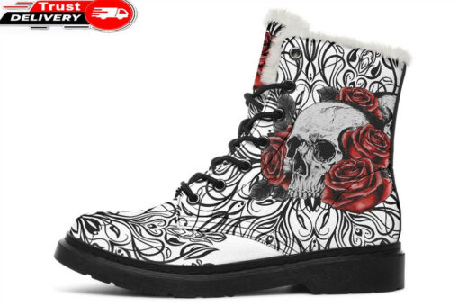 skull and rose madness faux fur leather boots