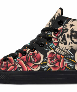 skull and rose soiree high top canvas shoes