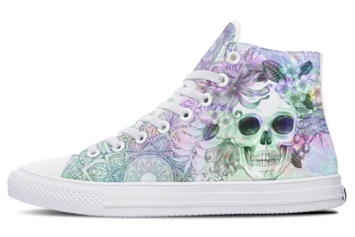 skull and watercolors high top canvas shoes