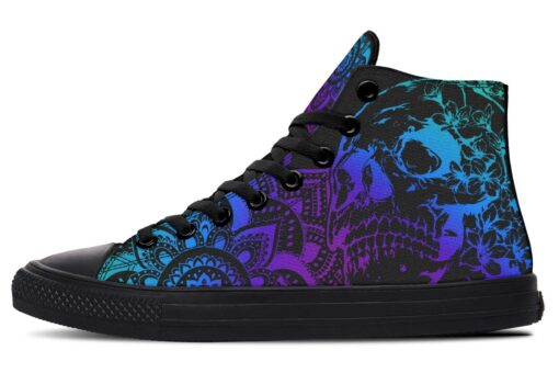 skull art and purple mandala high top canvas shoes