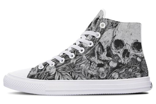 skull art grey high top canvas shoes
