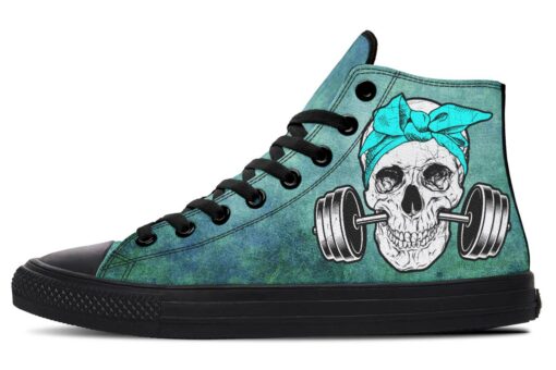 skull barbell bandana high top canvas shoes