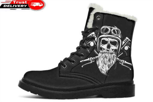 skull beard faux fur leather boots