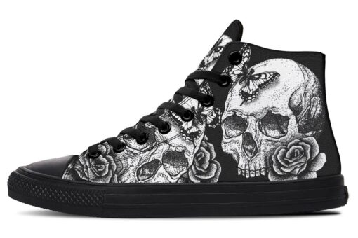 skull butterfly and rose high top canvas shoes