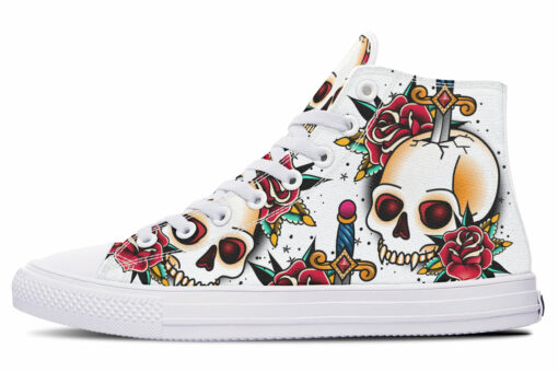 skull dagger knife roses high top canvas shoes