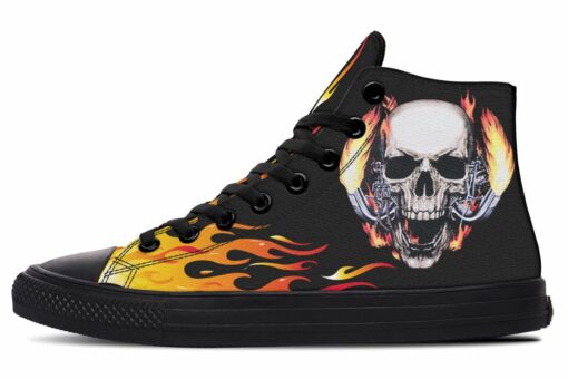 skull fire background high top canvas shoes