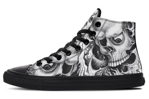 skull in grey waves high top canvas shoes