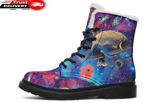 skull in the universe faux fur leather boots