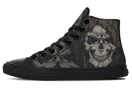 skull in worn hood high top canvas shoes