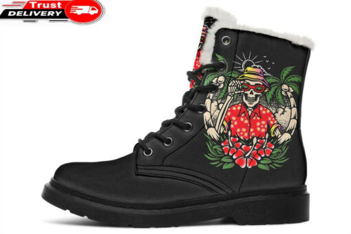 skull living the life faux fur leather boots