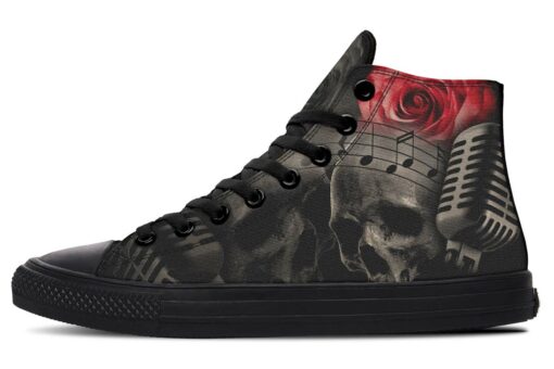 skull microphone and rose high top canvas shoes