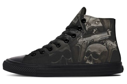 skull n guns high top canvas shoes