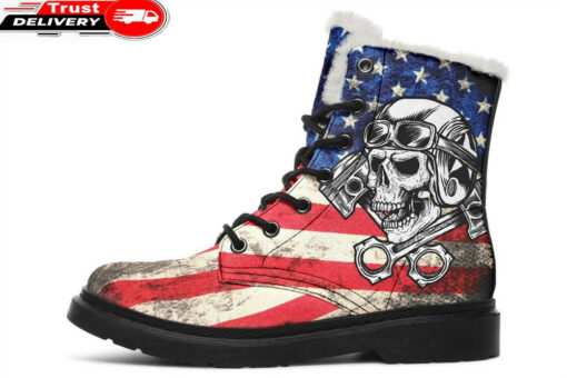 skull piston faux fur leather boots