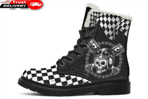 skull race faux fur leather boots