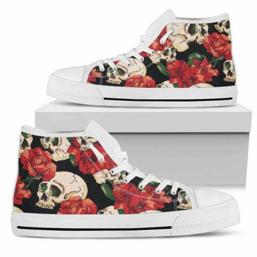 skull red rose unisex high top canvas shoes
