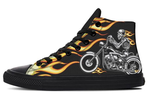 skull rider on fire high top canvas shoes