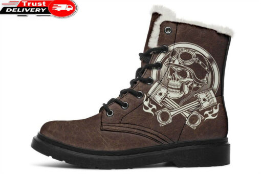 skull rider piston faux fur leather boots