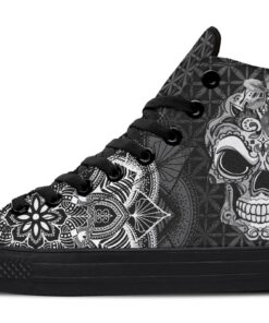 skull rose mandala high top canvas shoes