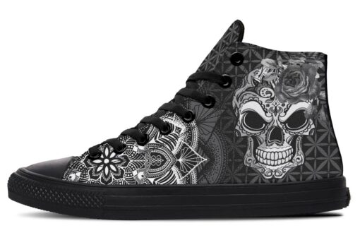 skull rose mandala high top canvas shoes