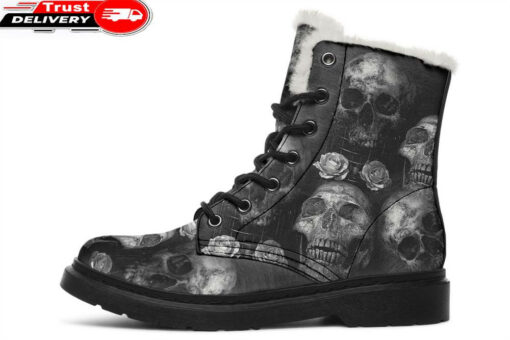 skull rose vintage faux fur leather boots 1