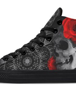 skull roses and mandala art high top canvas shoes