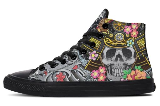 skull samurai and flowers high top canvas shoes