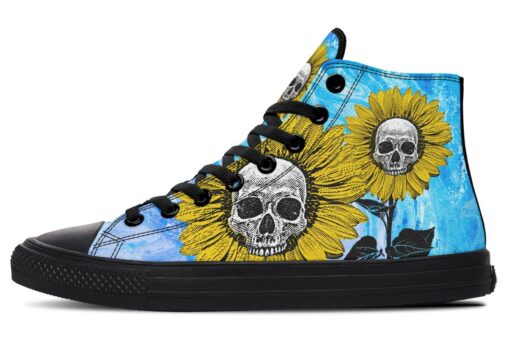 skull sunflower high top canvas shoes