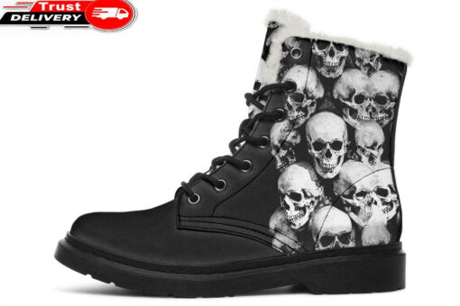 skull tower faux fur leather boots