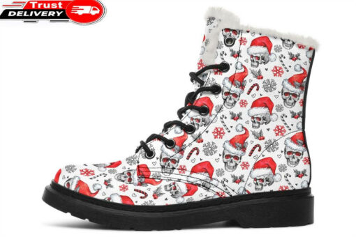 skull white faux fur leather boots
