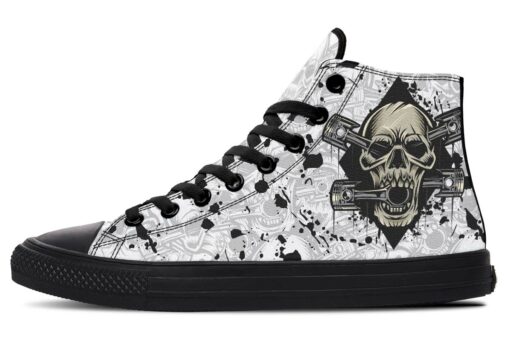 skull with piston high top canvas shoes