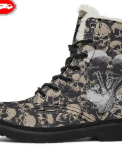 skulled engine faux fur leather boots