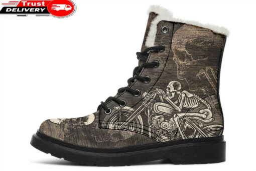 skully wood faux fur leather boots