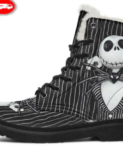 smily mister skull faux fur leather boots 1
