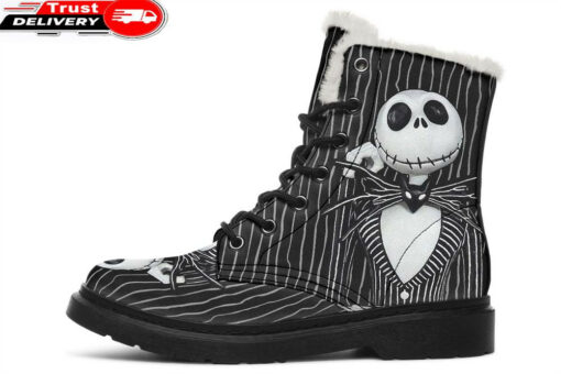 smily mister skull faux fur leather boots 1
