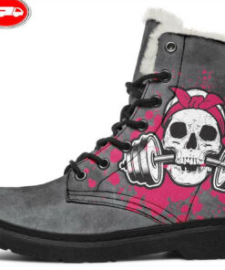 splat skull faux fur leather boots