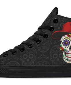 sugar skull cap high top canvas shoes