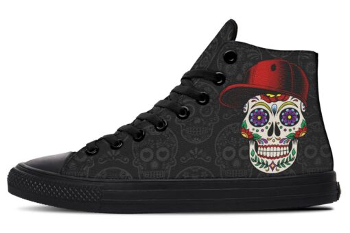 sugar skull cap high top canvas shoes
