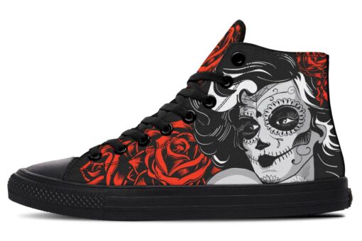 sugar skull cat women high top canvas shoes