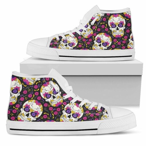 sugar skull floral pattern unisex high top canvas shoes