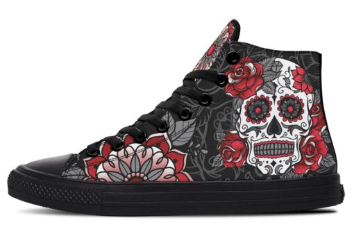 sugar skull rose art tattoo high top canvas shoes