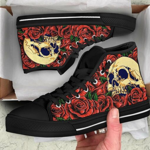 sugar skull rose evil unisex high top canvas shoes