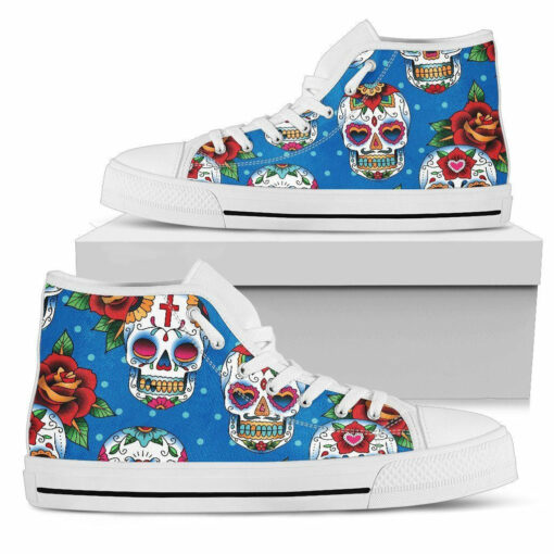sugar skull rose pattern unisex high top canvas shoes